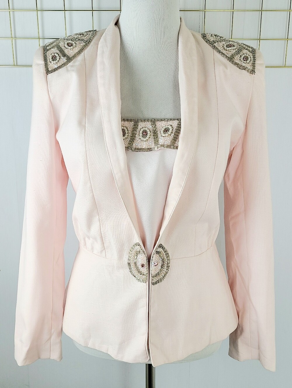 Della Roufogali Pink Sequin Beaded Vintage Blazer Camisole Set